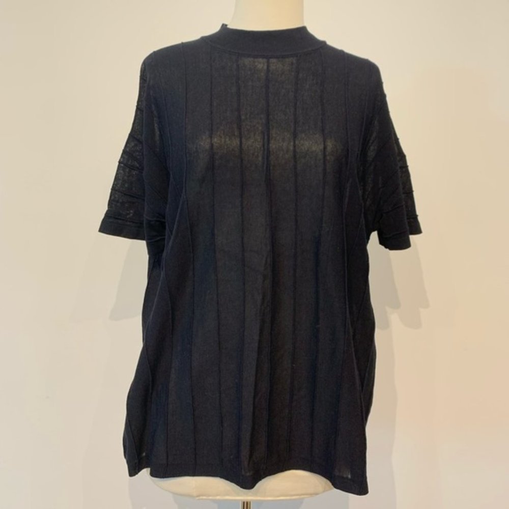 COS Black Sheer Mock Neck Tee with Navy Detail